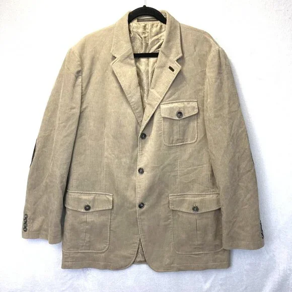 Vintage Tasso Elba Corduroy Safari Blazer Jacket RARE Mens Large L Elbow Patches